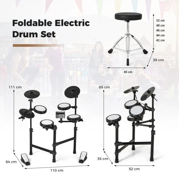 18 cm Mesh Pad Foldable Electric Drum Set – Portable Digital Drum Kit