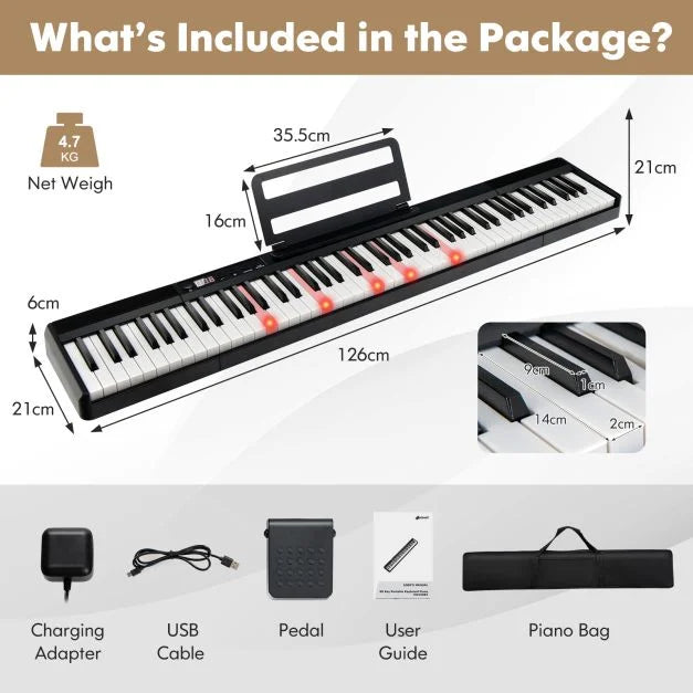 88-Key Electronic Keyboard with Storage Bag, Digital Piano for Kids and Adults