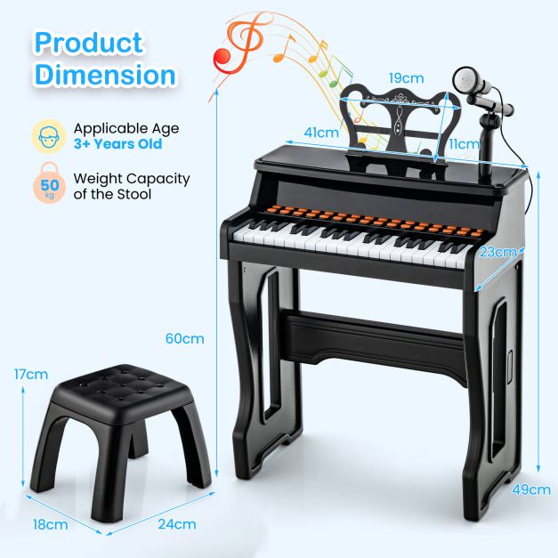 37-Key Musical Keyboard with Adjustable Microphone for Kids