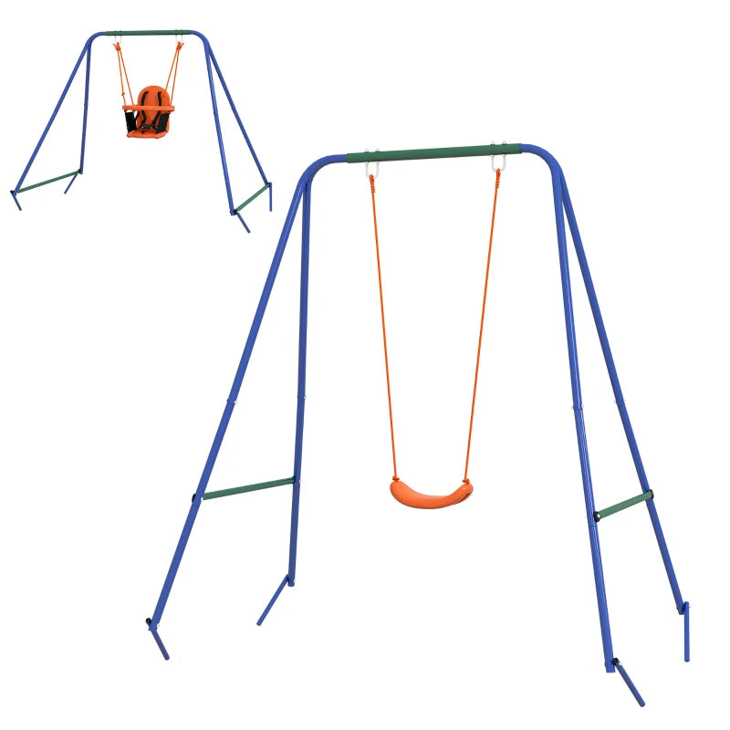 Toddler Garden Swing Two-in-One with Comfortable Seat and Safety Belt – Orange & Blue