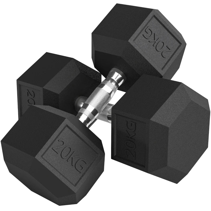 Rubber Hex Dumbbells 2-Pack – 20KG Each for Strength Training