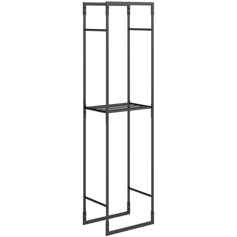 Metal Firewood Log Holder with Adjustable Shelf, Indoor Outdoor Fireplace Storage