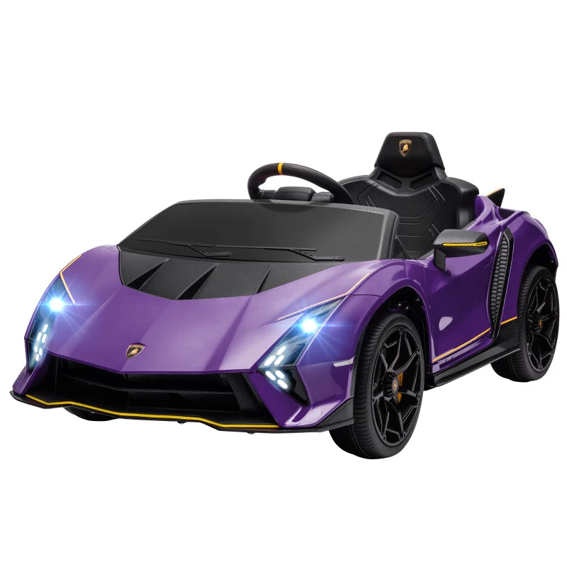 Purple 12V Lamborghini Autentica Ride-On Car with Remote Control & Soft Start