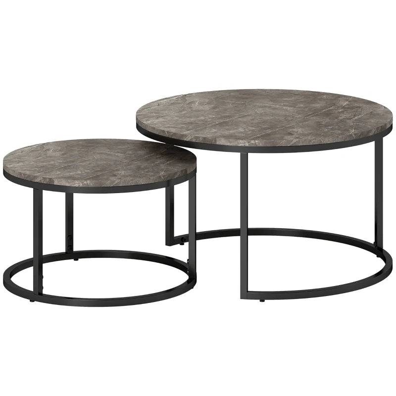 Nesting Coffee Table Set – Industrial Round Tables with Steel Frame