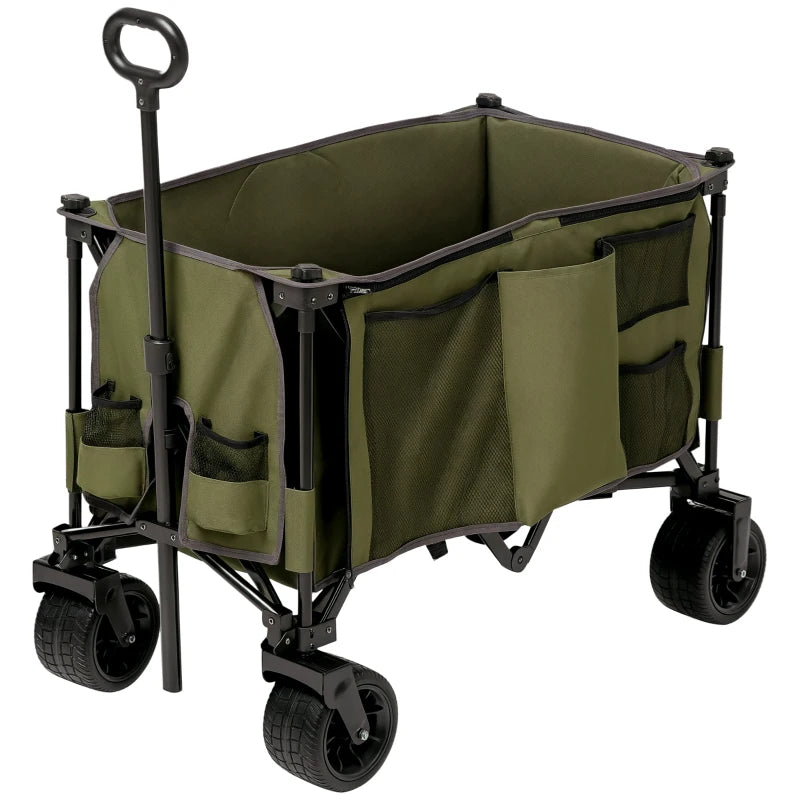 Collapsible Outdoor Utility Wagon with Steel Frame and Oxford Fabric Folding Garden Trolley on Wheels