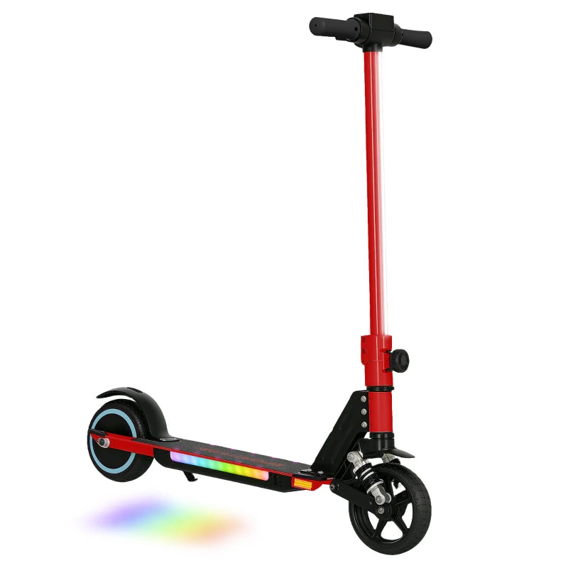 Electric Kids Scooter with Front Suspension, LED Lights & Dual Brakes – Red