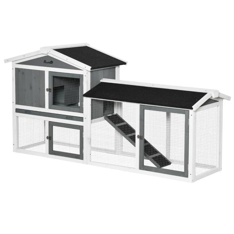 2-Tier Rabbit & Guinea Pig Hutch with Run – White