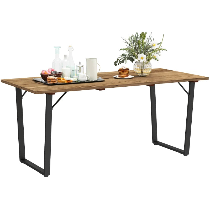Brown Wooden Garden Table for 6 with Slatted Top and Parasol Hole, Weather Resistant, 175x80cm