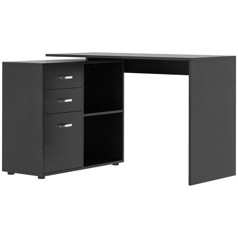 Black L-Shaped Desk with File Cabinet & Storage – 117x83.5x76cm