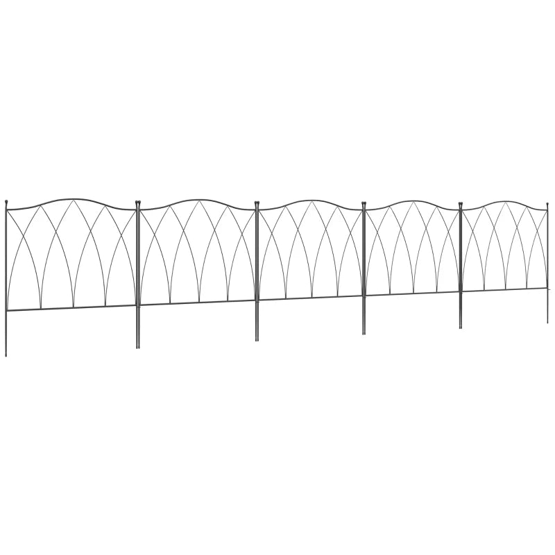 Five-Pack 61.5cm Black Metal Decorative Fence Panels for Garden and Yard Borders
