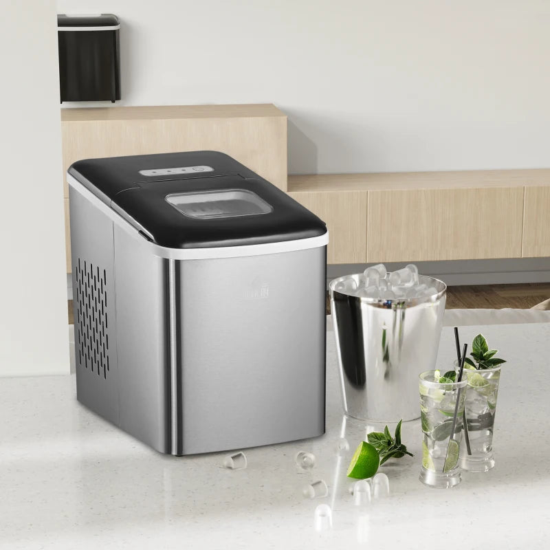 Ice Machine, Countertop, 12KG/Day, Self-Cleaning, Adjustable Size – Black