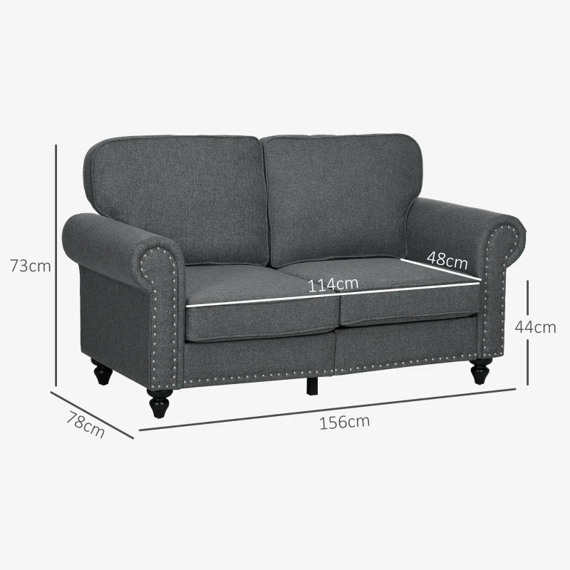 Mid-Century Two-Seater Sofa w/ Pocket Springs, Charcoal Grey Finish