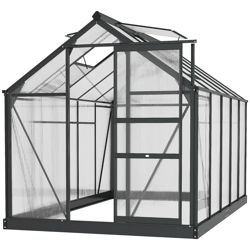 Walk-In Polycarbonate Greenhouse with Aluminium Frame, Door, Window & Base, Grey, 6x10ft