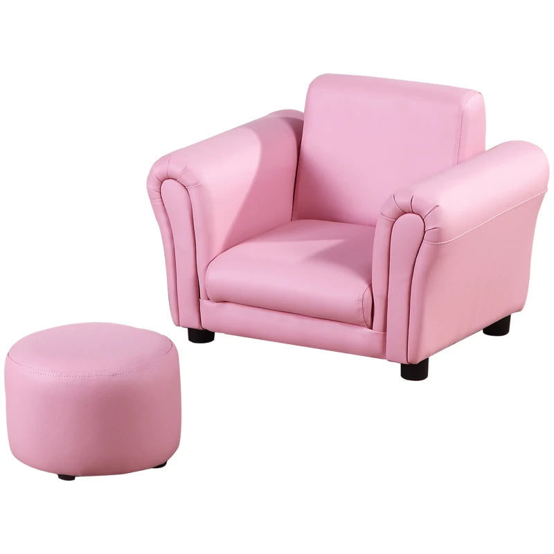 Pink Toddler Sofa Chair with Stool, Single Seater for Kids