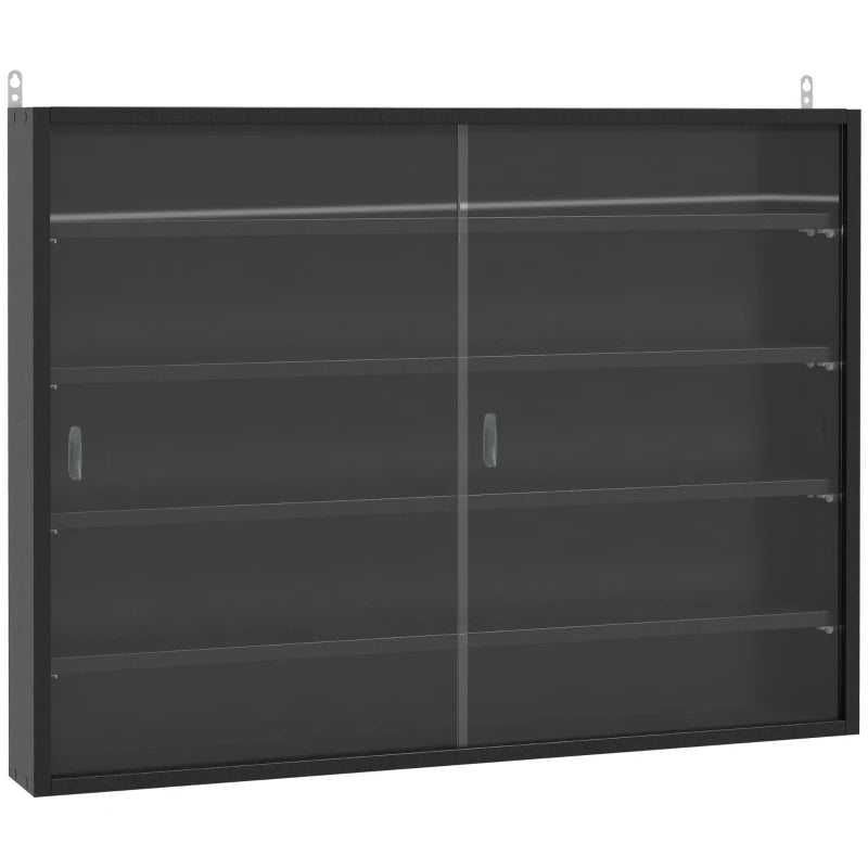 Black Wall Cabinet with Glass Doors, 5-Tier, 60x80cm Display