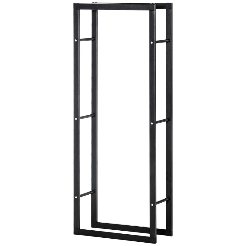 Tall Firewood Rack Metal Log Holder for Fireplace Indoor Outdoor, Black, 60x25x150 cm