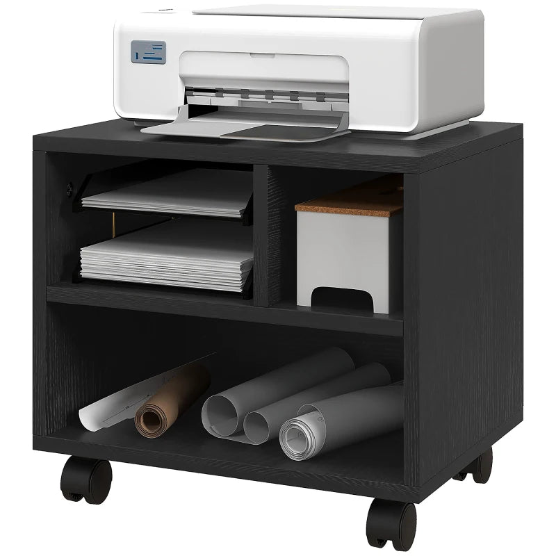 Black Printer Cabinet on Wheels – Three Compartments