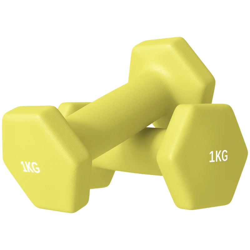 Yellow 1kg Hex Dumbbells – Secure Non-Slip Grip