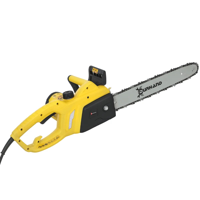 Powerful 2000W Electric Chainsaw for Garden Pruning, Auto Lubrication, Corded, Yellow, 16" Blade