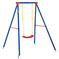 Heavy-Duty A-Frame Toddler Swing Set with Adjustable Rope, Blue Outdoor Playset 3-8 Years