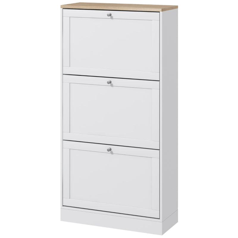 Modern 3-Drawer Shoe Cabinet, Compact White Organizer for Hallway
