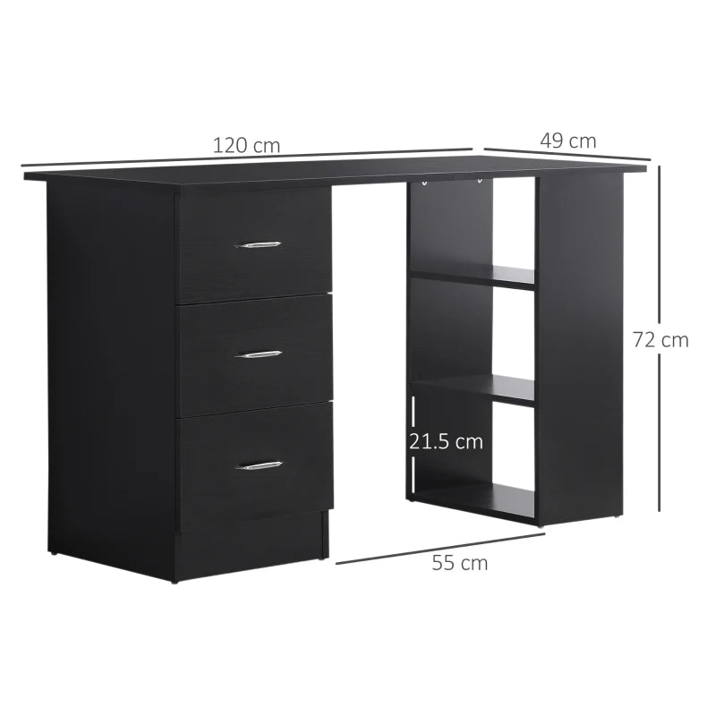 Office Desk – Black PC Workstation with Storage Drawers