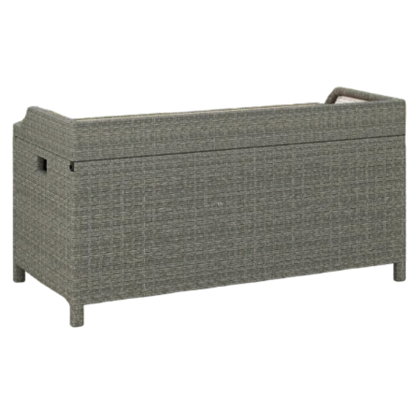 Grey Rattan Garden Storage Box with 130L Capacity and Built-In Seating