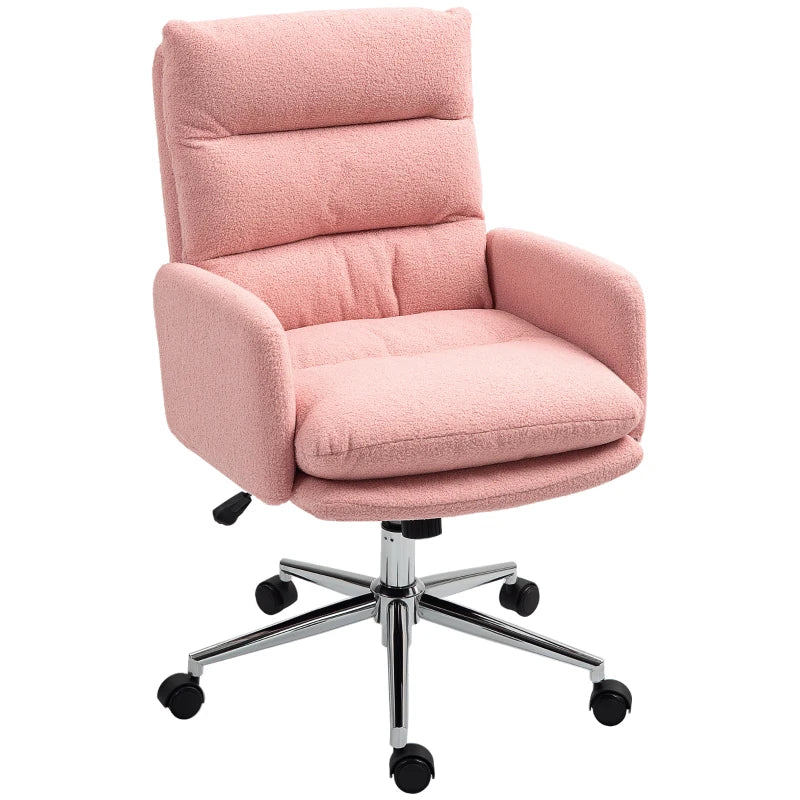 Pink Sherpa Fleece Desk Chair – Adjustable Swivel Office Chair