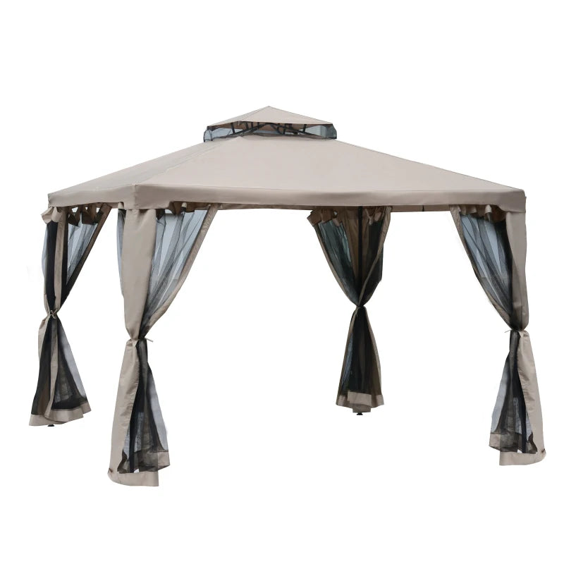 Durable Outdoor Gazebo with Mesh Netting and 2-Tier Roof, 295x295x263 cm