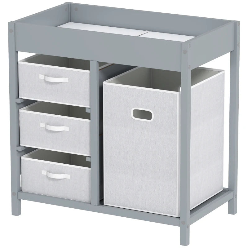 Grey Baby Changing Table with 4 Drawers and Mat – Compact Nursery Storage Unit