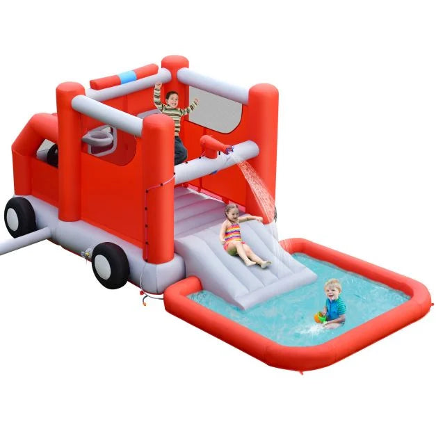Firefighter-Themed Inflatable Water Park with Slide for Active Outdoor Fun