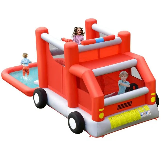 Firefighter-Themed Inflatable Water Park with Slide for Active Outdoor Fun