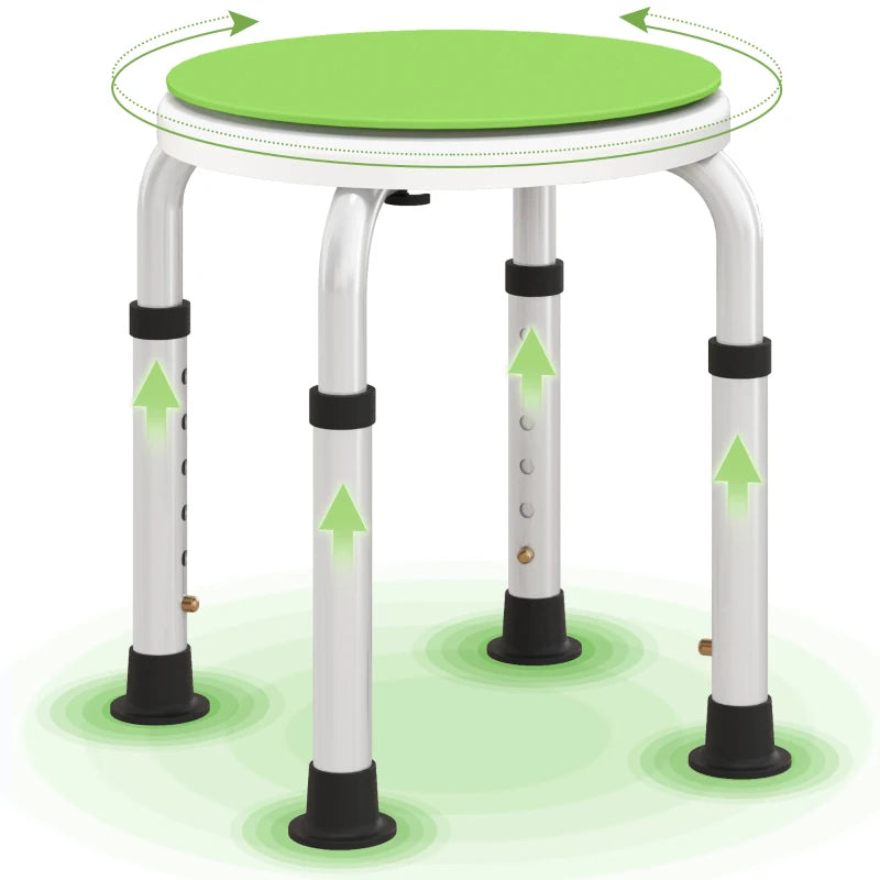 Aluminium Shower Stool, 360° Swivel, Adjustable Height, Non-Slip Feet