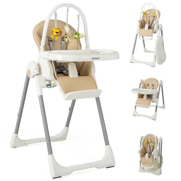 Foldable 4-in-1 Baby High Chair with 7 Adjustable Heights and 4 Reclining Positions