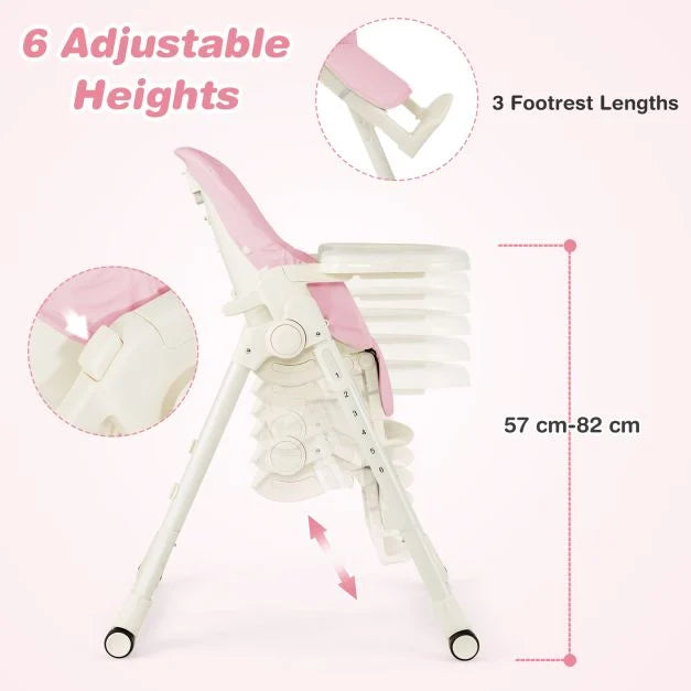 Adjustable 4-in-1 Foldable Baby High Chair with 6 Heights and 5 Recline Options
