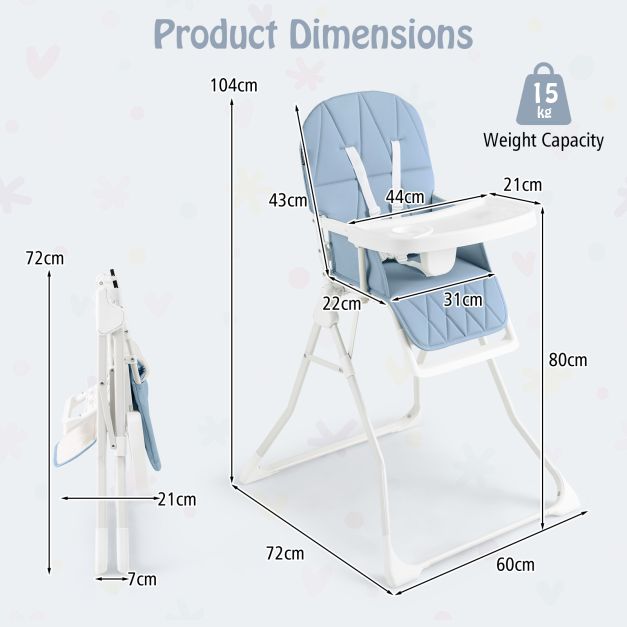 Foldable Baby High Chair Featuring Removable, Adjustable Tray for Comfort