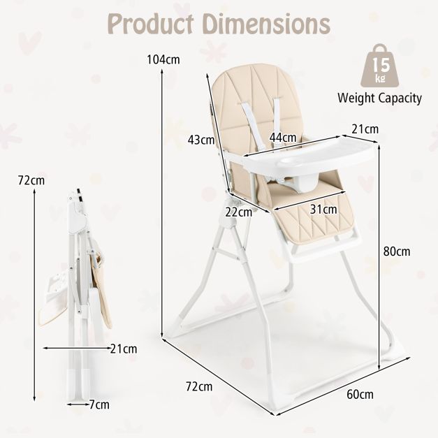 Foldable Baby High Chair Featuring Removable, Adjustable Tray for Comfort