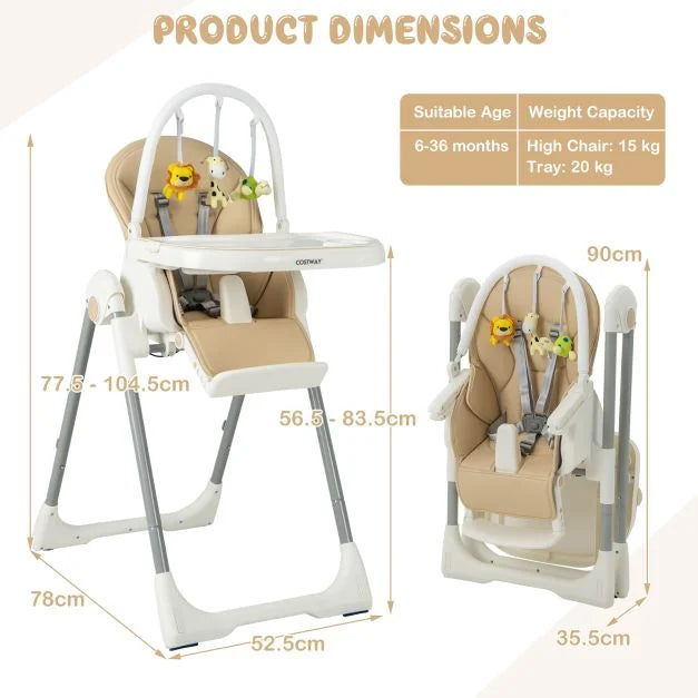 Foldable 4-in-1 Baby High Chair with 7 Adjustable Heights and 4 Reclining Positions