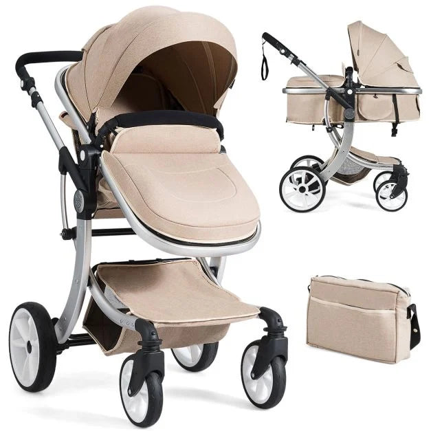 2-in-1 Foldable Baby Stroller with Rain Cover & Mosquito Net