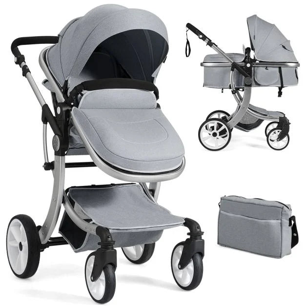 2-in-1 Foldable Baby Stroller with Rain Cover & Mosquito Net