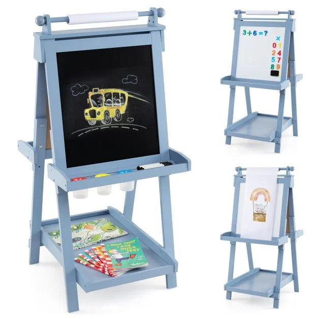 Kids 3-in-1 Double-Sided Foldable Art Easel for Drawing and Painting