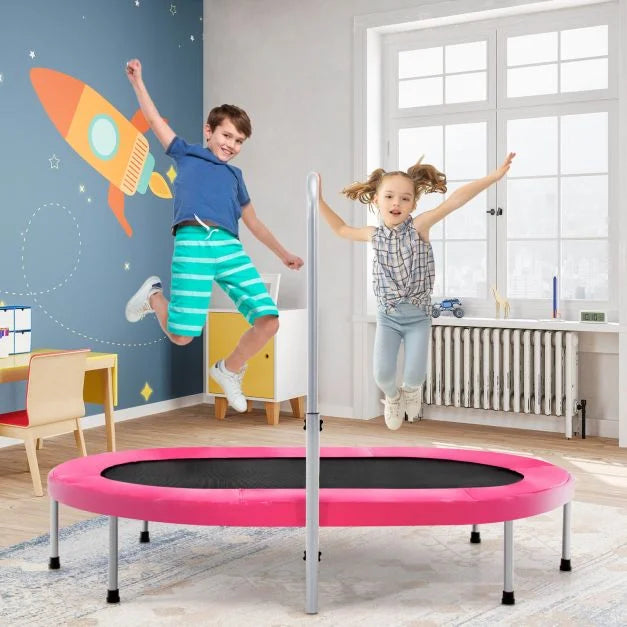Foldable Double Fitness Trampoline with Adjustable Handrail – Exercise at Home