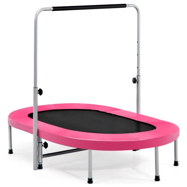 Foldable Dual Fitness Trampoline with Adjustable Handrail for Indoor Exercise