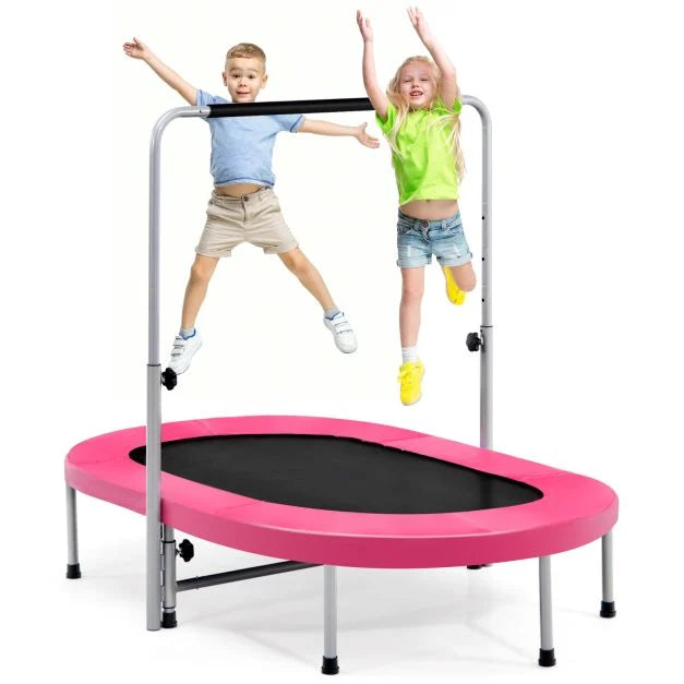 Foldable Dual Fitness Trampoline with Adjustable Handrail for Indoor Exercise