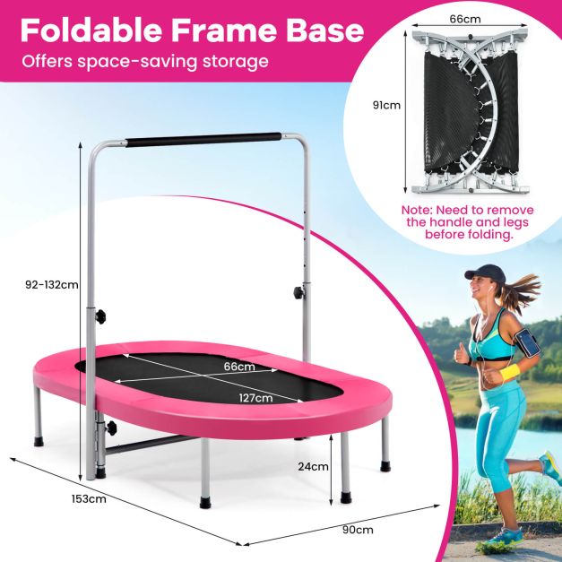 Foldable Double Fitness Trampoline with Adjustable Handrail – Exercise at Home