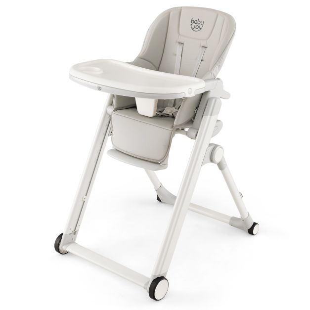 Foldable Baby High Chair with Reclining Backrest and Adjustable Height for Comfort