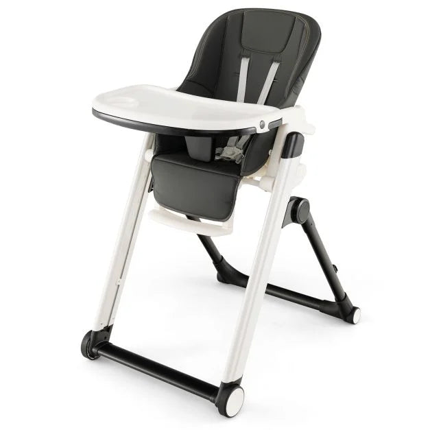 Foldable Baby High Chair with Reclining Backrest and Adjustable Height for Comfort