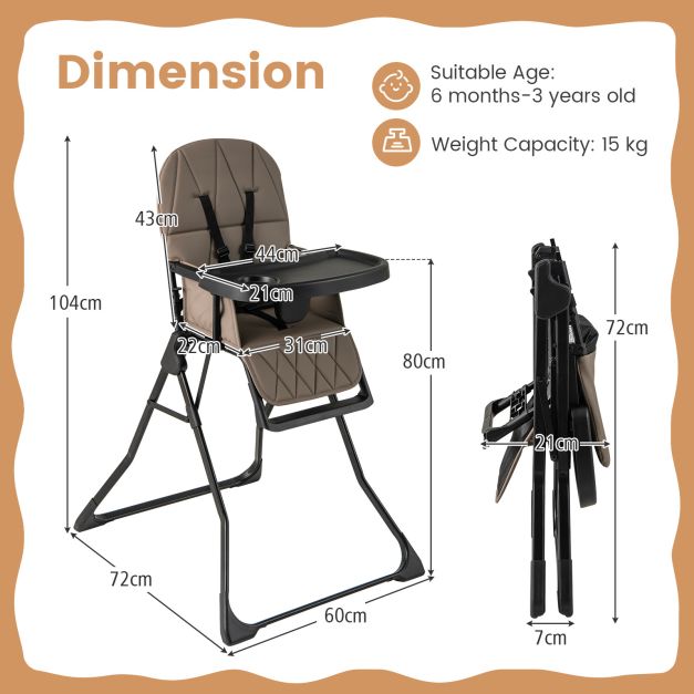 Foldable Baby High Chair Featuring Removable, Adjustable Tray for Comfort