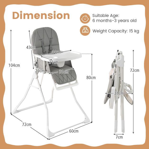 Foldable Baby High Chair Featuring Removable, Adjustable Tray for Comfort