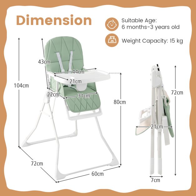 Foldable Baby High Chair Featuring Removable, Adjustable Tray for Comfort